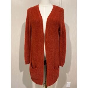 Lane Tree Rust Fuzzy Open Front Long Cardigan Size Med